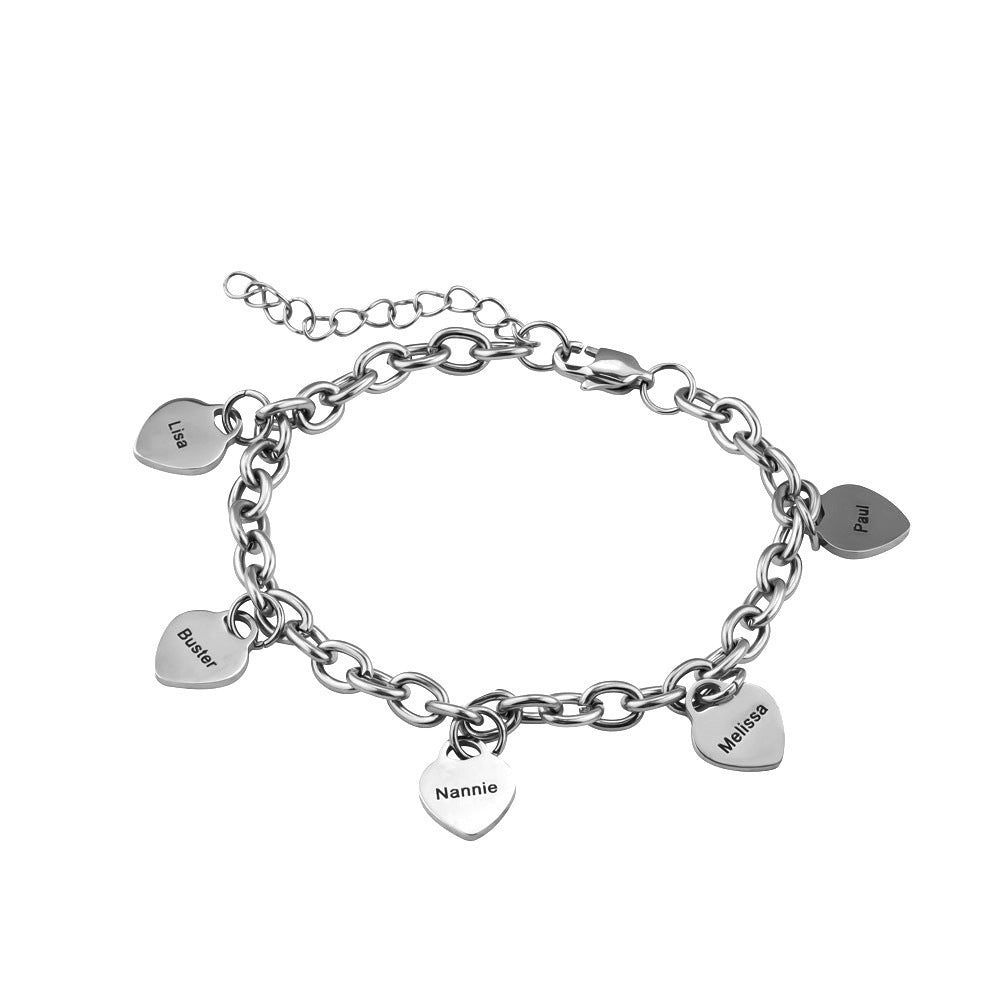 Personalized Stainless Steel Heart Charm Bracelet