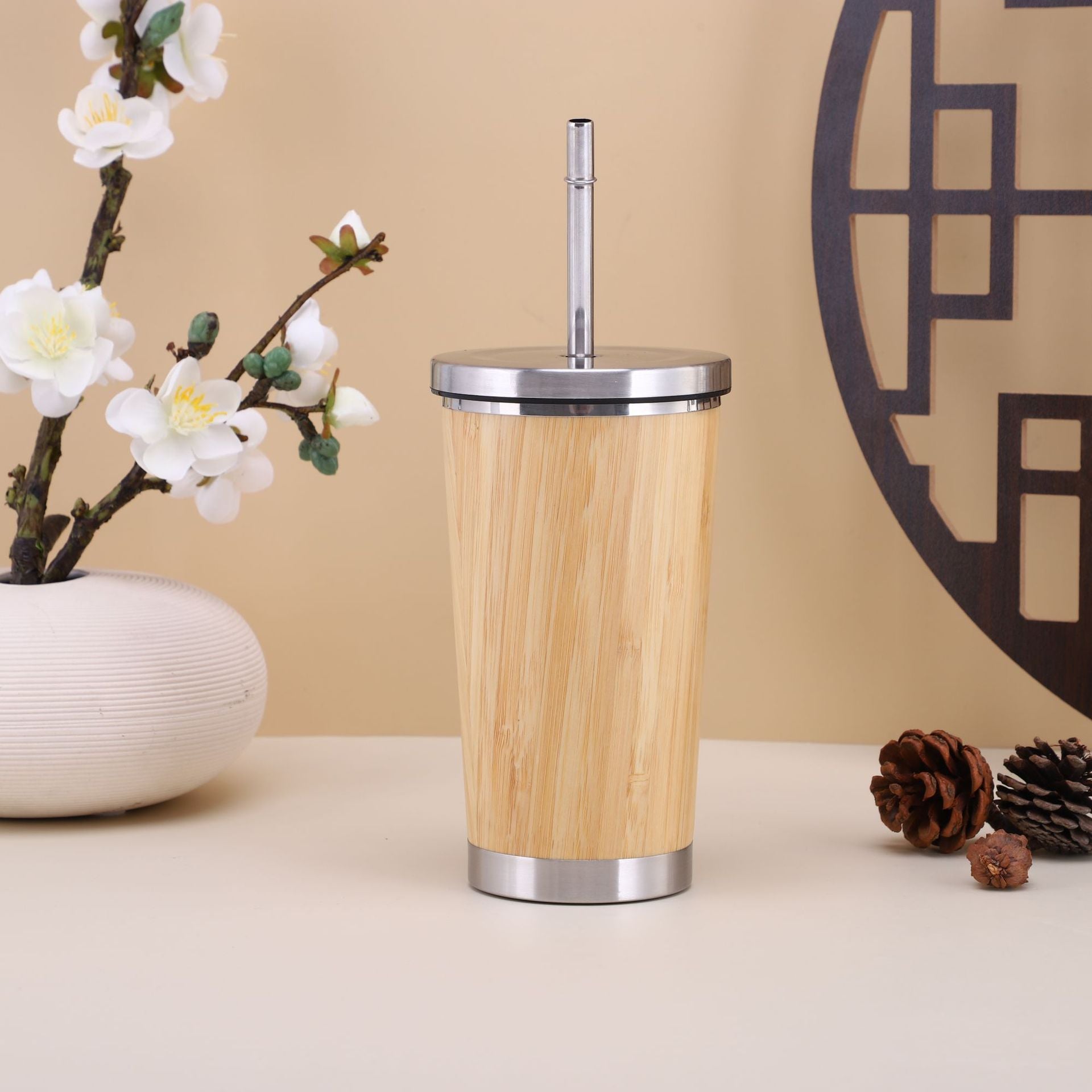 Double-walled stainless steel smart bamboo-shell cup